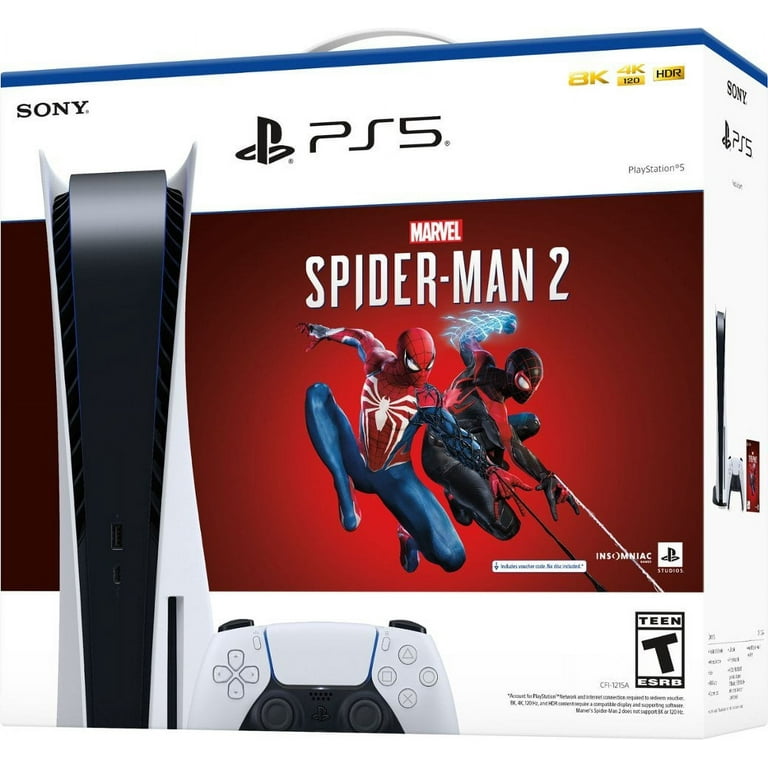 TEC New Sony PlayStation_PS5 Gaming Console(Disc) with Marvel’s Spider-Man  2 Bundle - White Edition Plus Extra Controller(White or Blue) and Charging