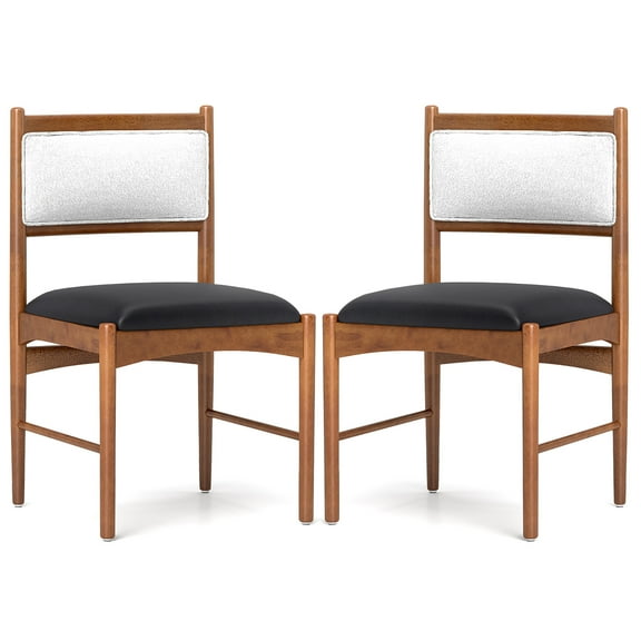 Gymax Wooden Dining Chair Set of 2 w/ Rubber Wood Frame Faux Leather Padded Seat
