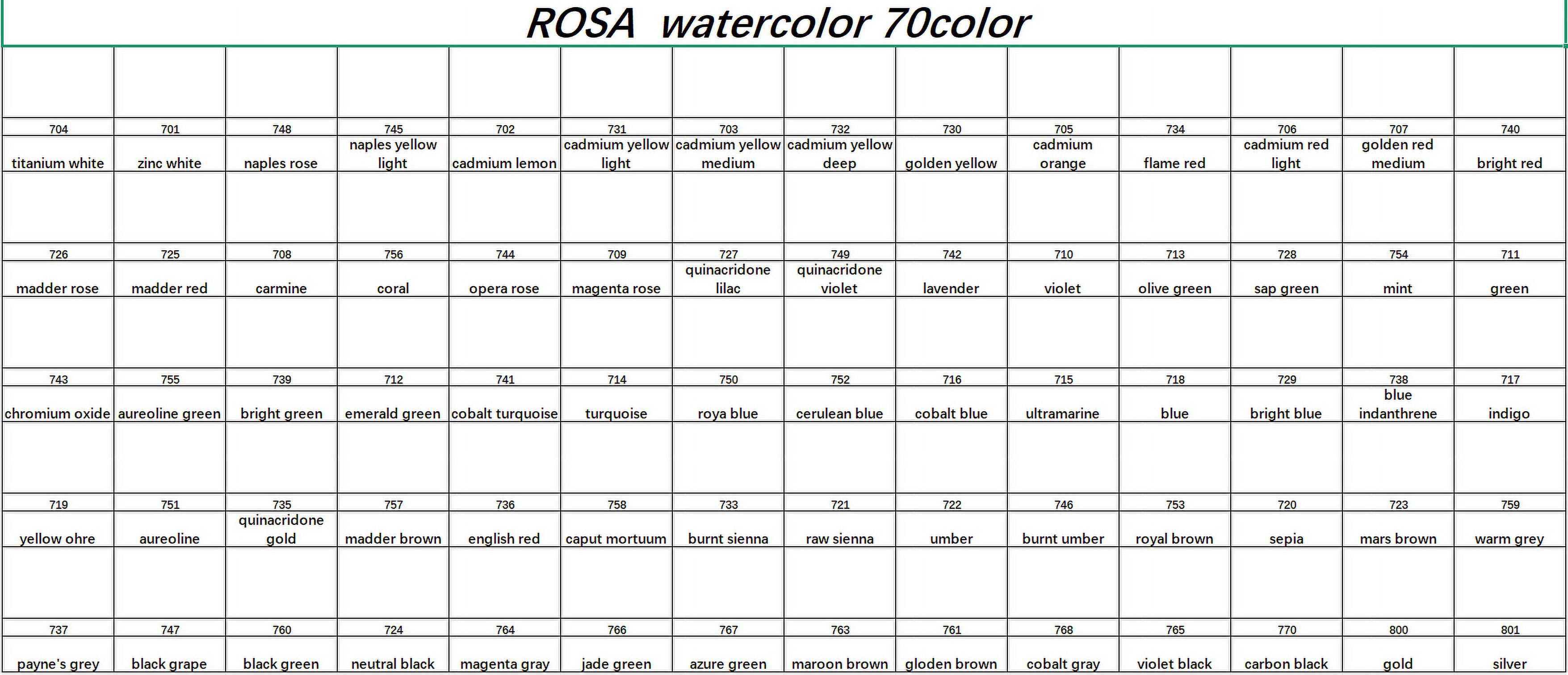 Rosa Artist Watercolor Paint Professional 70 Colors 0.5ml Package Watercolor Iron Box+Color Card