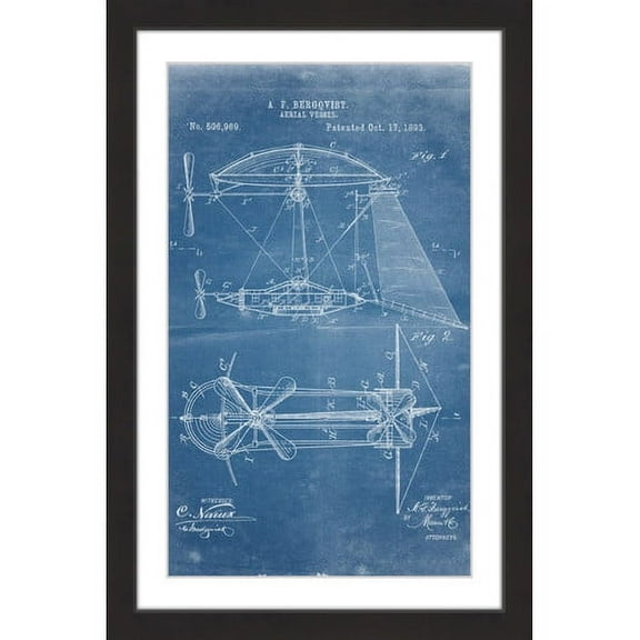 "Aerial Vessel 1893 Blueprint" Framed Painting Art Print, 12" x 1.5"