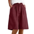 thumbnail image 3 of Babcutegg Women’s Solid Color Linen Blend Capri Pants – Button-Front Rolled Hem Casual Trousers with Pockets Wine Size 2XL, 3 of 9