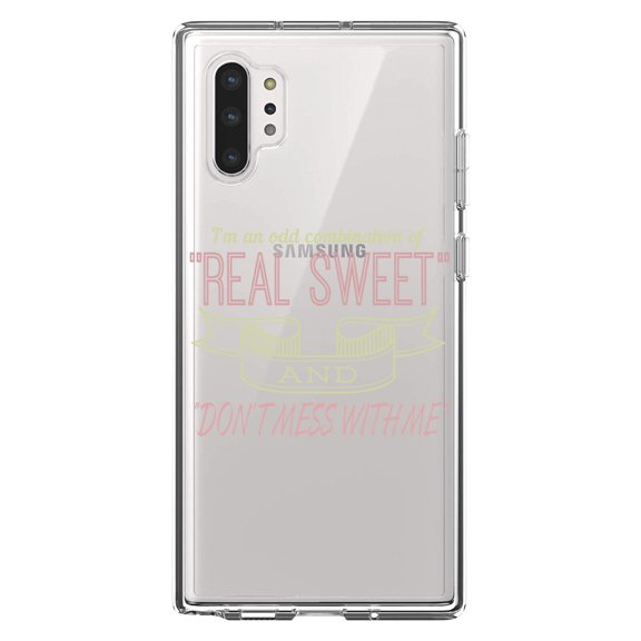 DistinctInk Clear Shockproof Hybrid Case for Galaxy Note 10 PLUS (6.8" Screen) - TPU Bumper Acrylic Back Tempered Glass Screen Protector - Odd Combination Real Sweet & Don't Mess With Me