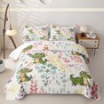 thumbnail image 2 of Erosebridal Kawaii Dinosaur Twin Quilt Set for Girls, Watercolor Forest Floral Leaf Twin Coverlet Set, 2 Pieces, 2 of 7