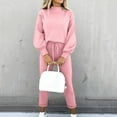 thumbnail image 2 of ASFGIMUJ Women Fashion Casual Solid Shirt Round Neck Blouse Pocket Pant Suit Pink L, 2 of 4