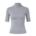 thumbnail image 4 of XIAONU Women's Solid Neck Top Slim Fit Elbow Sleeve Pullover Blouse Versatile Casual Office Daily Wear, 4 of 5