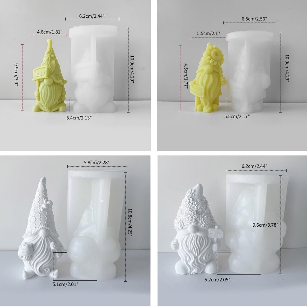 WINDLAND 4Pcs Dwarf Santa Decoration 3D Candle Moulds DIY Candle Epoxy Mold Handmade Candles Aroma Wax Soap Molds for Decorations