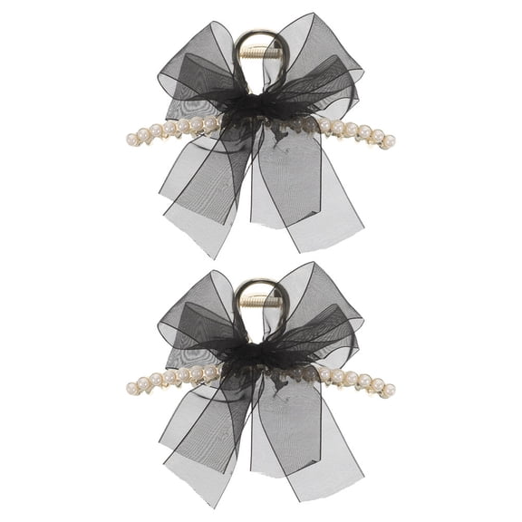 Minkissy 2Pcs Elegant Black Bow Hair Claws Faux Large Hair Clips Secure Hold Accessories