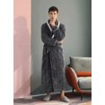 thumbnail image 1 of Unisex Long Color-Block Plush Shawl Collar Thickened Flannel Robe For Home, 1 of 4