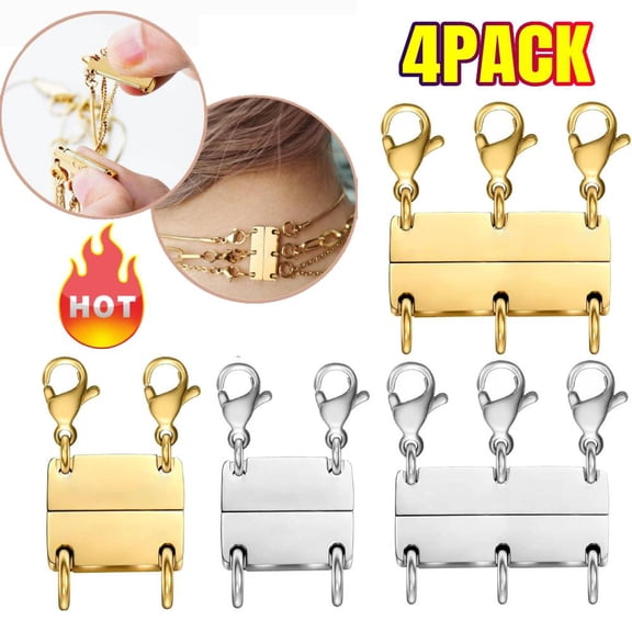 4PCS Necklace Layering Clasp Jewelry Separators Gold and Silver Magnetic Multiple Necklace Clasp for Women Layered Look