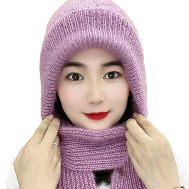 Woolen Cap Windproof Washable Non-Fading Breathable High Elastic Padded Lining Woolen Hat Scarf for Daily Wear