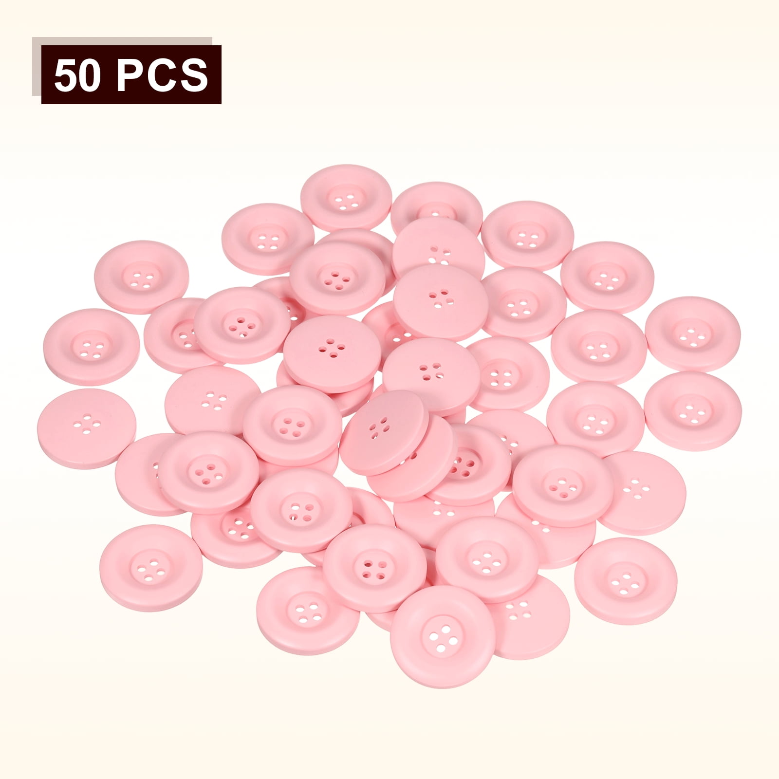 Uxcell 50pcs Sewing Button 30mm 4 Holes Resin Round Crafting Buttons, Pink