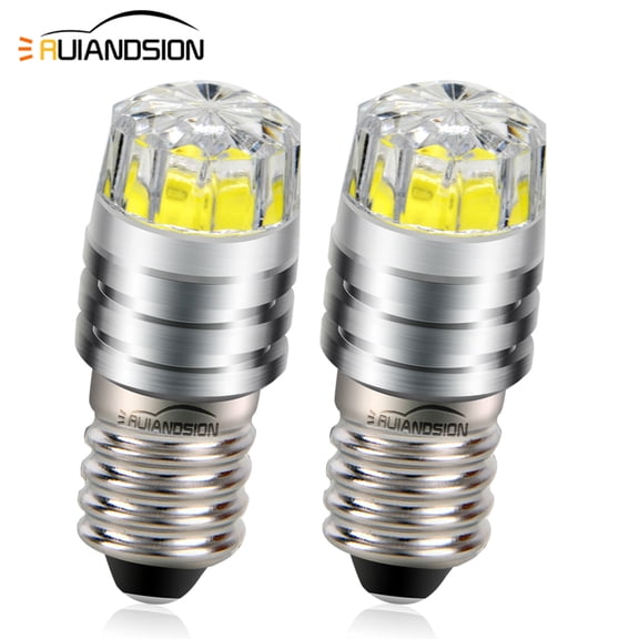 Ruiandsion E10 Miniature Screw LED Bulb 12V White Flashlight Bulb 2Pcs
