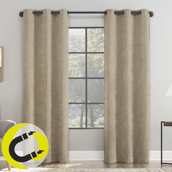 Sun Zero Isidora Velvet Magnetic Closure 100% Blackout Grommet Curtain Panel, 40"W x 84"L, Taupe