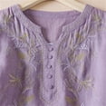 thumbnail image 4 of KBZDBZC Shirts for Women Vintage Floral Embroidery Long Sleeve Button Up Breathable Cotton Linen Shirt Women's Blouses T Shirt Women Womens Tee Shirts (Purple,M), 4 of 6