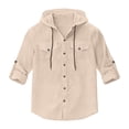 thumbnail image 2 of JTieacloth Summer Linen Long Sleeve Shirt Beach Casual Hooded Shirt Long Sleeve Solid Color Shirt Free Button Down Shirt Yellow, 2 of 7