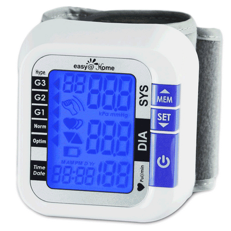 Easy@Home Digital Wrist Blood Pressure Monitor with Heart Beat / Pulse Meter function - FDA Cleared For OTC Use BP Monitor with Carry Case and Battery, Backlit Large Display,