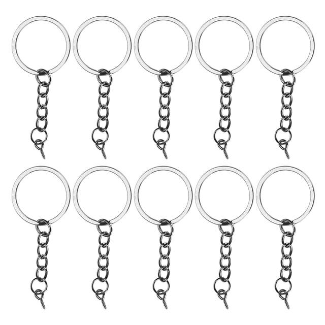 10pcs DIY Key Ring with Chain Portable Metal Key Chain Eye Screw Jewelry Pendant AccessoryGun Black 30mm