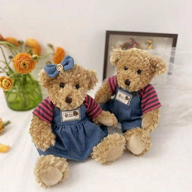 Lovely Couple Teddy Bear With clothes and dress Plush Toys Dolls Stuffed Toy  Kids Baby Children Girl Birthday Christmas Gift 