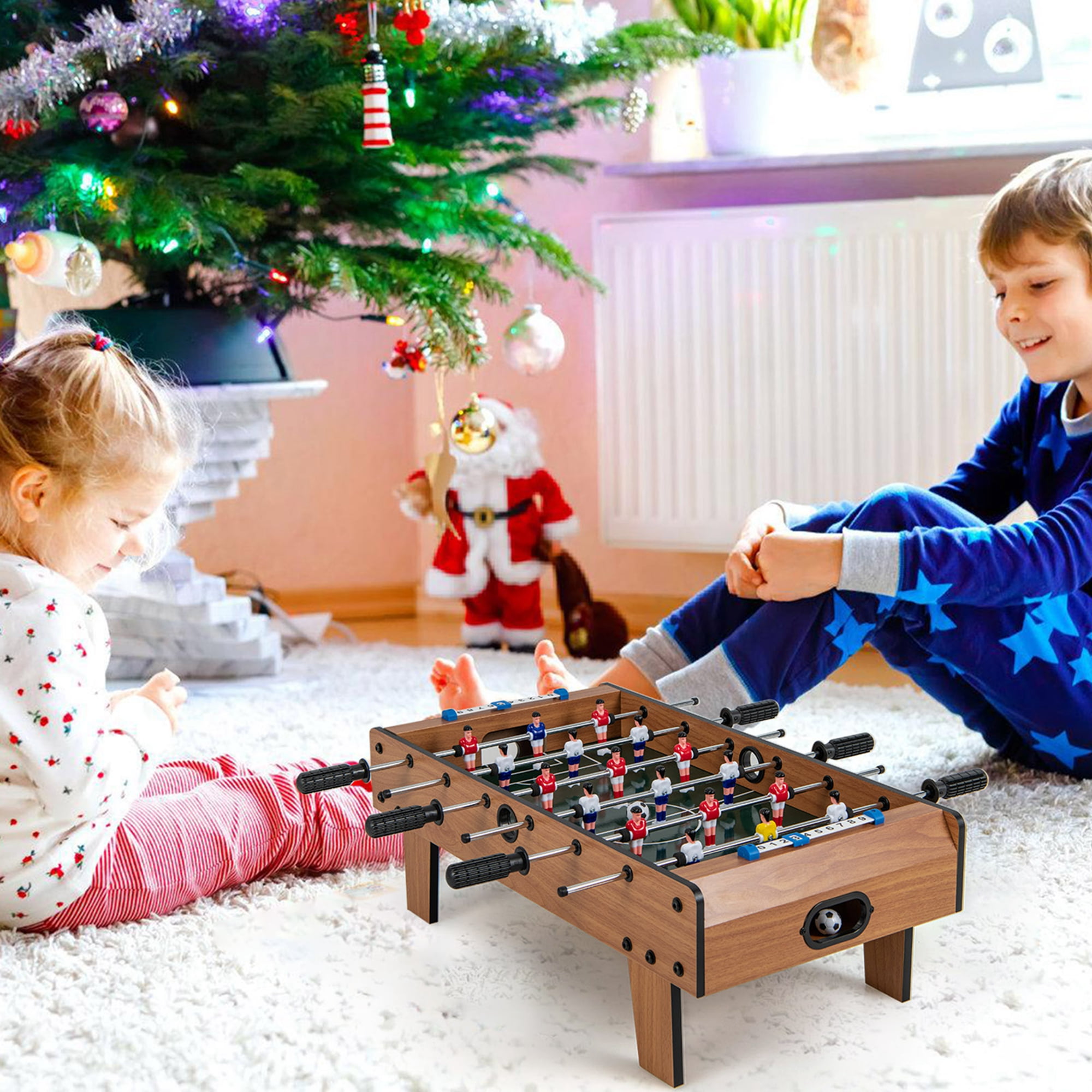 Costway Mini Foosball Table, 27in Soccer Game Table w/ 2 Footballs and Soccer Keepers, Portable Football Game Set for Kids & Adults