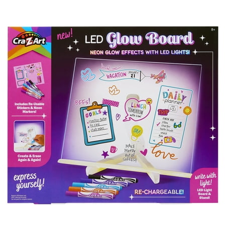 Cra-Z-Art LED Neon Glow Note Board  For Kids, Acrylic Dry Erase Board with Light, Ages 8 and up