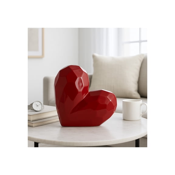 Decorative Ceramic Heart Sculpture for Home Decor - Ornament for Bathroom, Office, and Living Room Decor - Modern Figurine Accent for Bedroom, Shelf Display, and Coffee Table - 12", Red