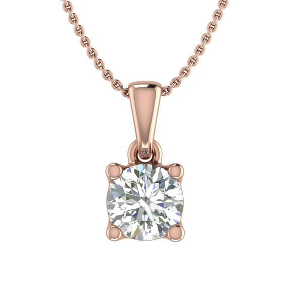 1/2 Carat 4-Prong Set Diamond Solitaire Pendant Necklace in 10K Rose Gold (Silver Chain Included)