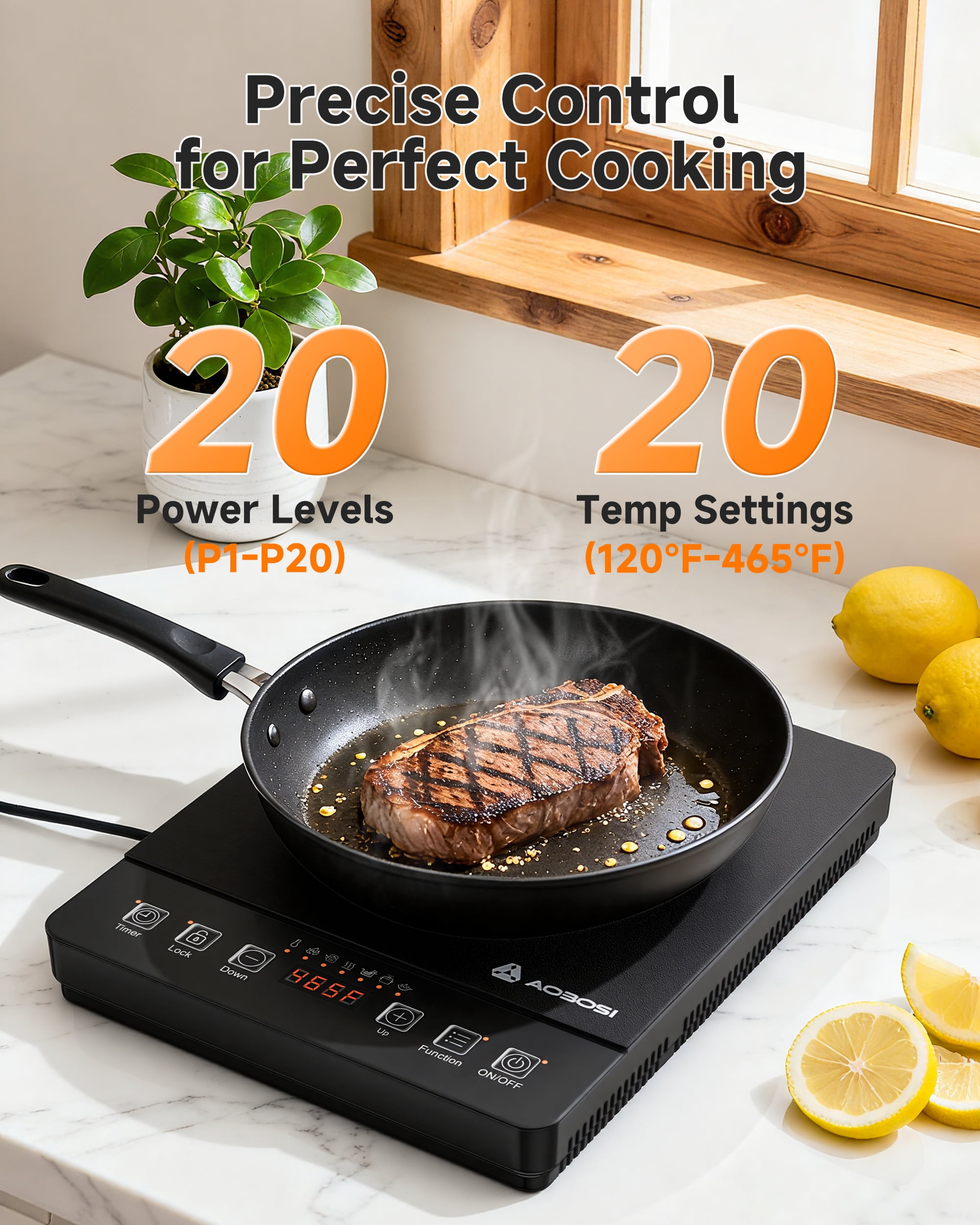 Sunmaki Portable Induction Cooktop 1800W Electric Stove Single Burner hot plate for Cooking with Button Touch-Update