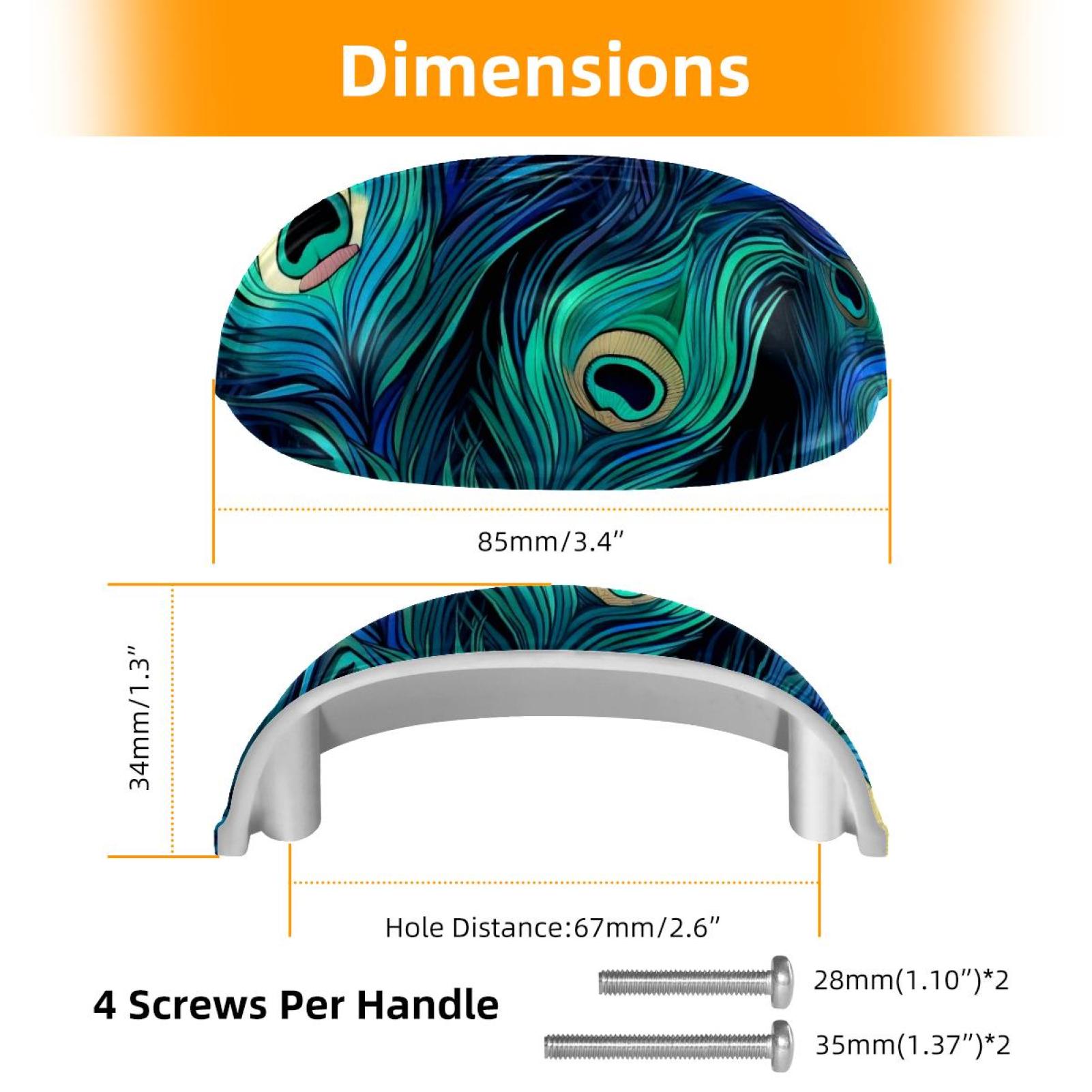 4 PCS Cabinet Cup Pull Peacock Feather Drawer Handles with Screws for Cabinet Dresser Kitchen Home Hardware Decor