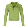 thumbnail image 5 of Juebong Womens Short Denim Jacket Casual Basic Long Sleeve Button Down Jean Jackets Distressed Cropped Fall Coats Outwear Green,XXXL, 5 of 8