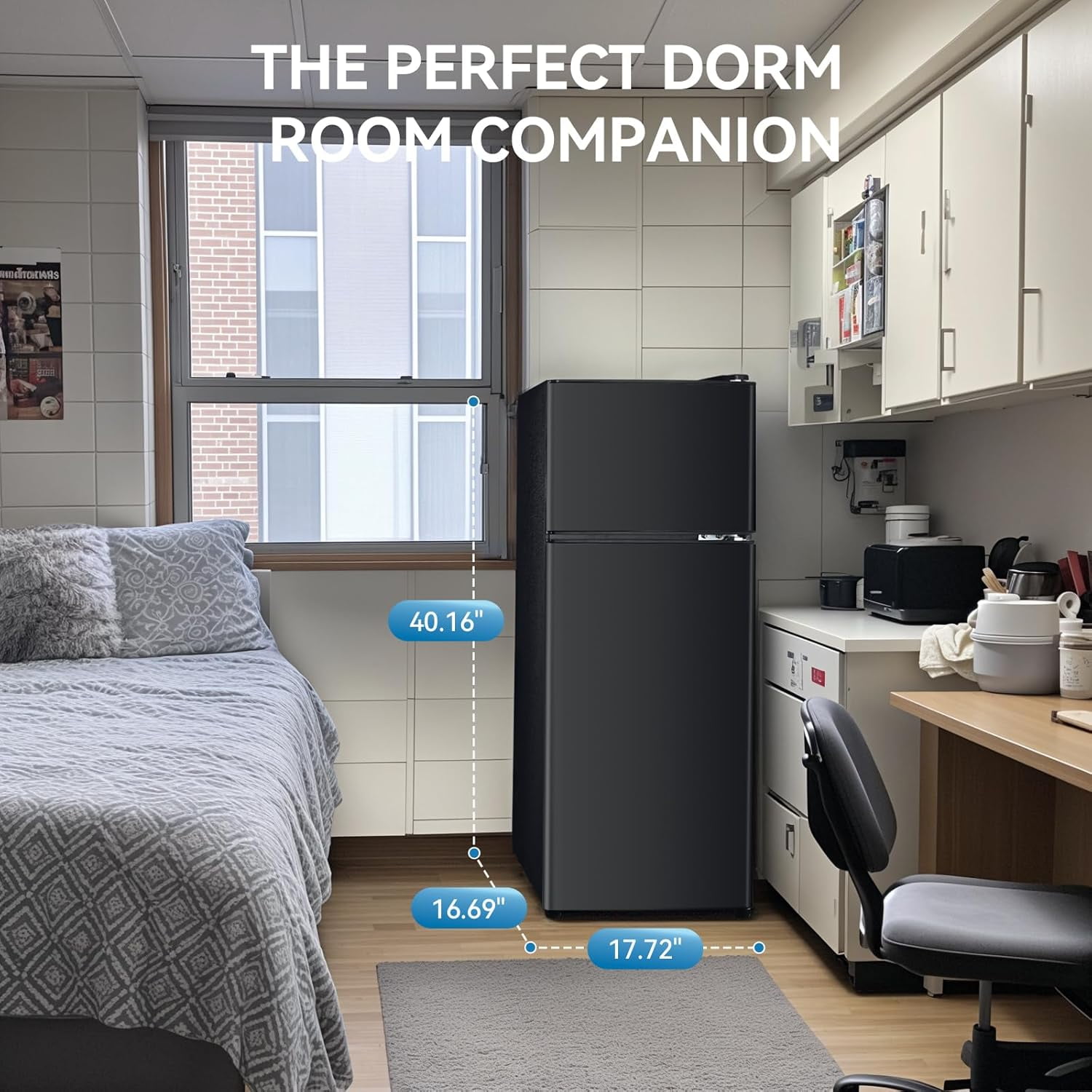 Kcpolre 3.6 Cu.Ft Double Door Fridge Freezer - 6-Level Thermostat, LED Light, Adjustable Glass Shelves - Ideal for Bedroom, Office, Dorm & Apartment - Black