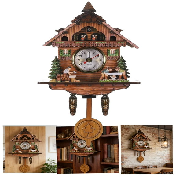 Antique Wooden Cuckoo Clock Traditional Northwest European Auto Swing Pendulum Home Decor Hanging Cuckoo Clock