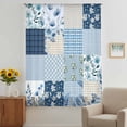 thumbnail image 3 of Blue Floral Sheer Curtains 54 Inches Long, Spring Flowers Plants Patchwork Grid Bohemia Light Filering Curtains, Breathable Simi Curtain Privacy Drapes for Kitchen Bathroom Small Window Treatment, 3 of 9