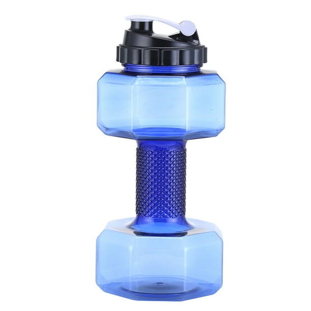 Botella de agua con forma de mancuerna de 1 pieza, hervidor de agua deportivo portátil, taza de levantamiento de pesas con mancuernas, botella de agua para ejercicios (azul)