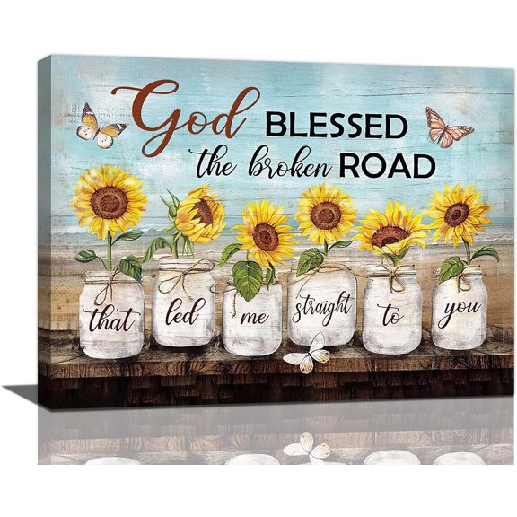 Sunflower Bathroom Wall Art Farmhouse Sunflowers Butterflies Pictures Bathroom Decor Country Flower Canvas Painting Sunflower Decorations Framed Artwork for Living Room Kitchen Bedroom 16"x12"