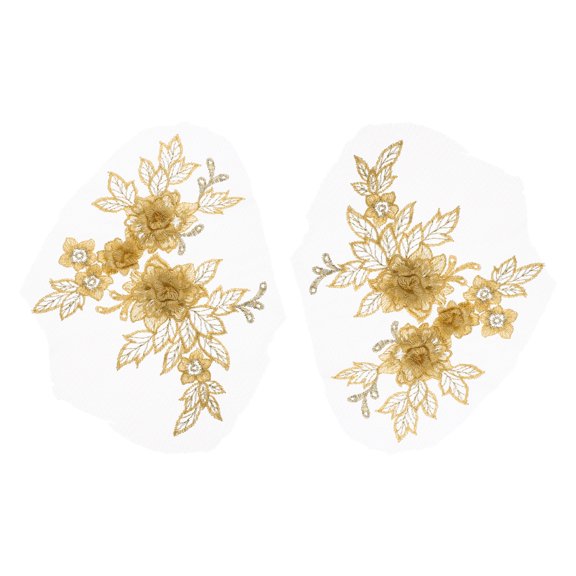 Uxcell 2 Pcs Flower Lace Appliques 3D Embroidery Lace Patch Sewing Addition Embellishments for Wedding Bridal Dress Clothes DIY Crafts Accessories Lace Decoration, Gold (20cm)