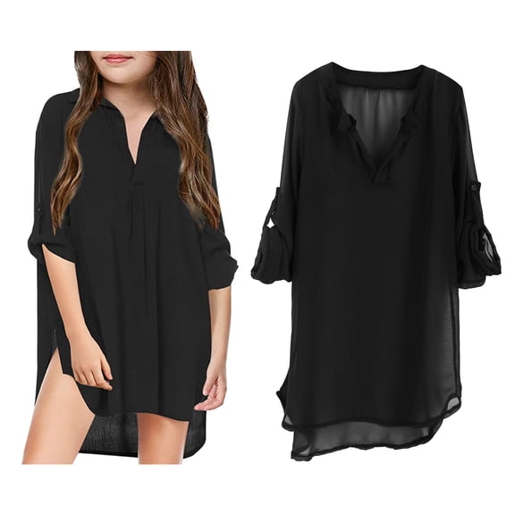 Teen Swim Cover Up Girl V Neck Chiffon Shirt Quick Dry Swim Dress Girls Coverups for Bathing Suits 12-13 Years