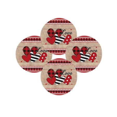 Valentine s Day Round Placemats Set of 4 Love Heart Place Mats Washable Woven Placemat Wood Grain Red Buffalo Plaid Circle Braided Table Mat for Kitchen Dining Table Wedding Party Home Decor 15 Inch