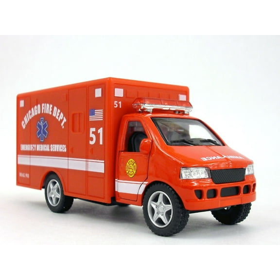 5 inch Chicago Fire Department Red Ambulance Scale Model - Red