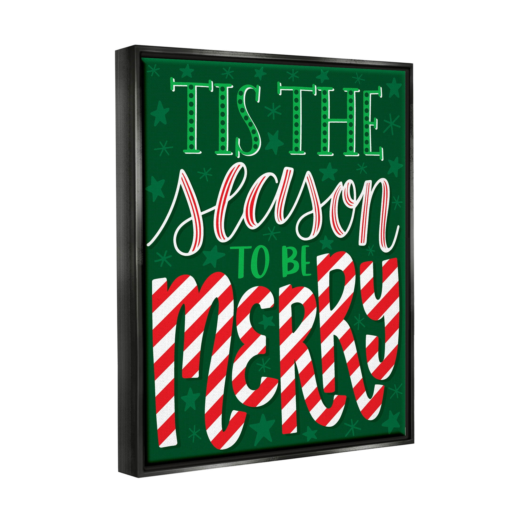 Tis The Season To Be Merry Patterned Holiday Graphic Art Jet Black Framed Art Print Wall Art