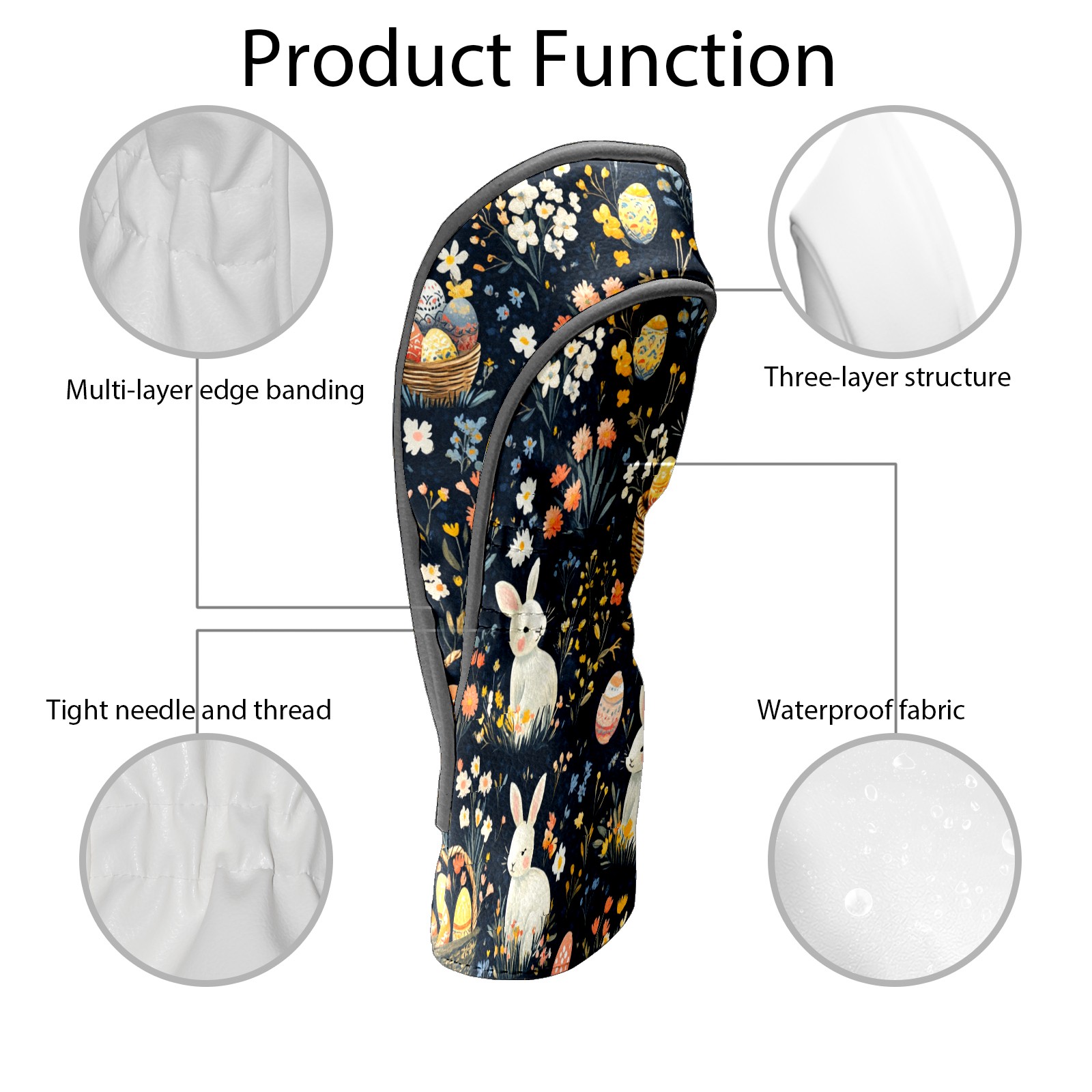 Golf Club Covers PU Leather Waterproof Head Covers for Fairway Woods Hybrids Easter Patterns