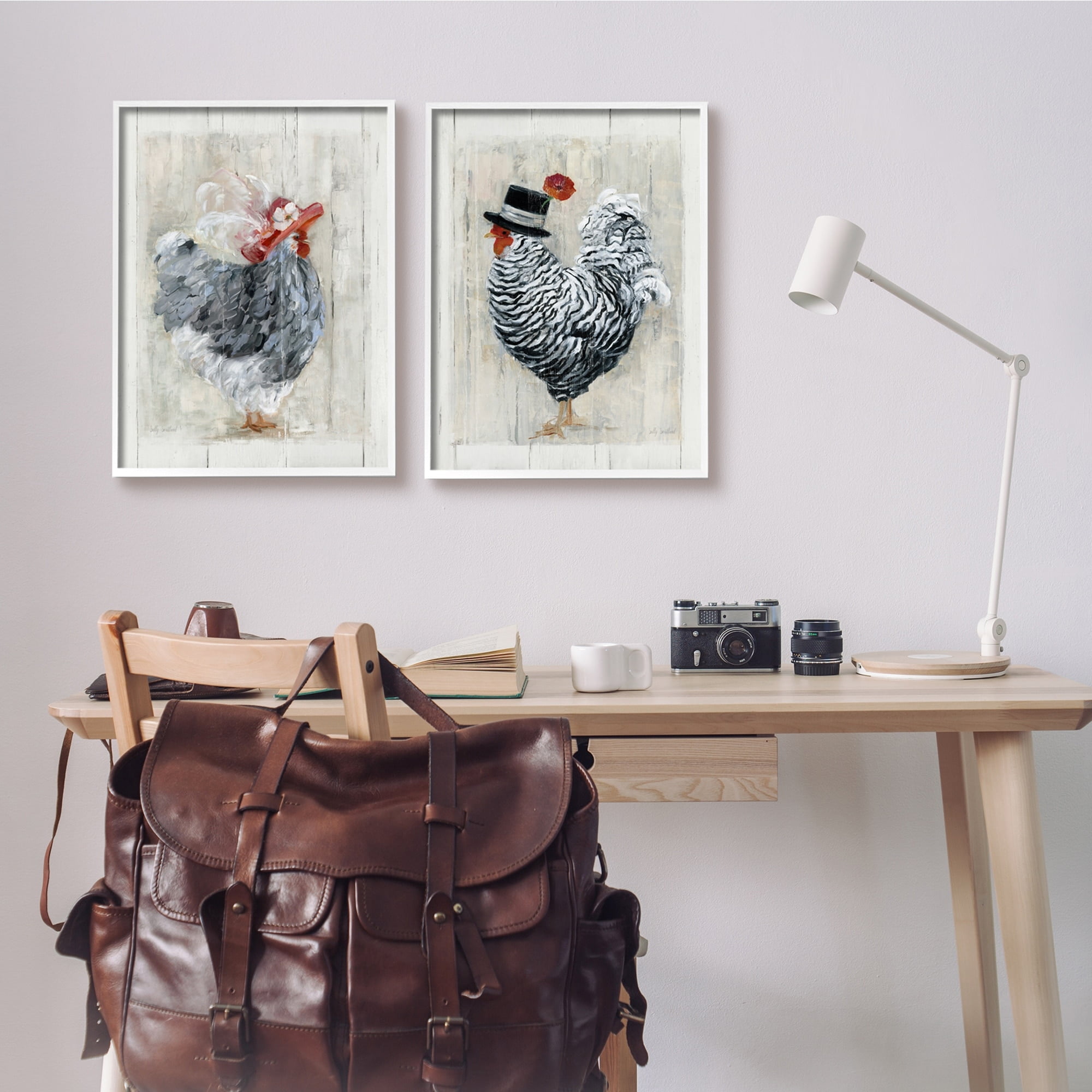 Stupell Industries Farm Rooster and Hen Vintage Birds Brim Hats, 16 x 20, Design by Sally Swatland