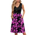 thumbnail image 2 of WTOBBY Women's Color Block Print Midi Sundress Sleeveless V-Neck Casual Dress with Button Front Pockets Loose Swing Fit for Street Style and Shopping ,Hot PinkL, 2 of 5