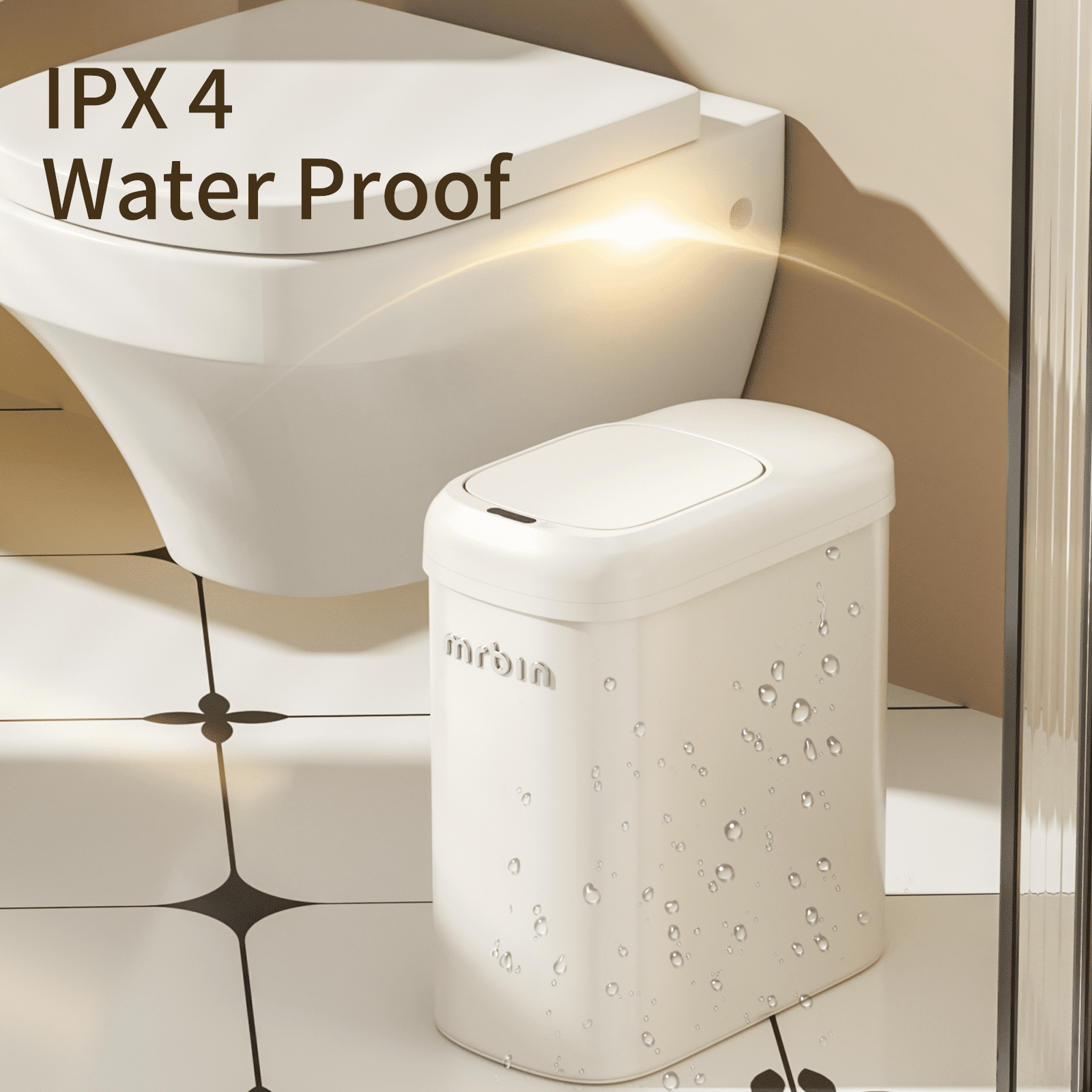 Motion Sensor Adsorption Bag Bathroom Metal Trash Can with Lid and Wheels, 10L/2.6gal Automatic Removable Slim Electric Narrow Waste Basket for Near Desk Office, Bedroom, Kitchen, Rv, White