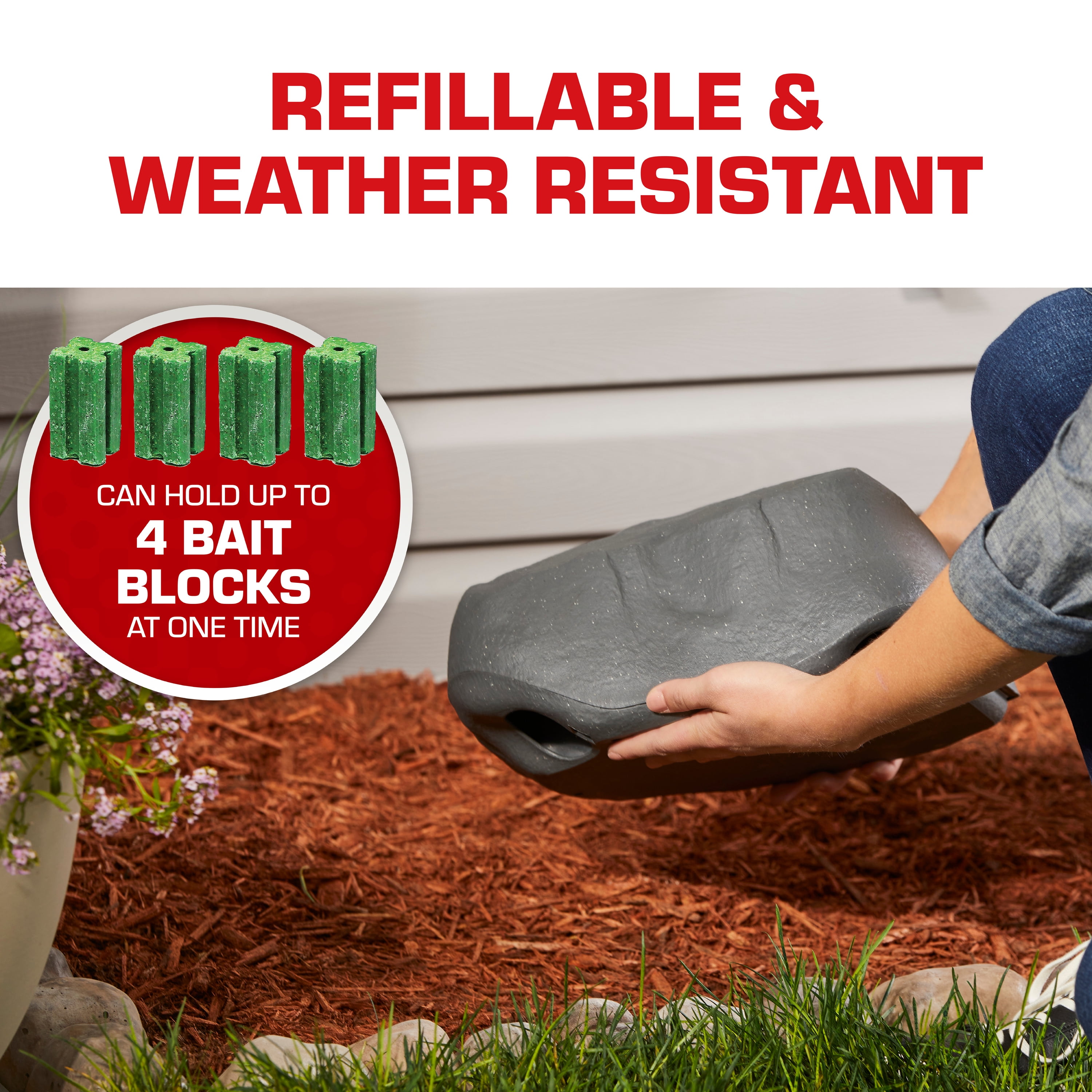 TOMCAT Rockscape Bait Station: Rat and Mouse Killer, Discreetly Place Outdoors, Refillable, Kid and Dog Resistant