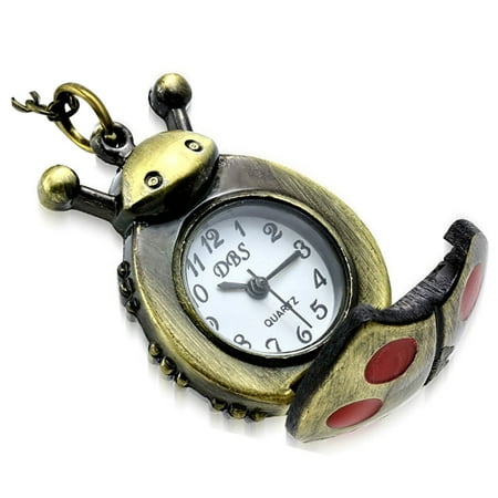 Bug Watch - Fashion Alloy Stainless Steel Ladybug Charm Locket Pocket Watch Necklace, 31