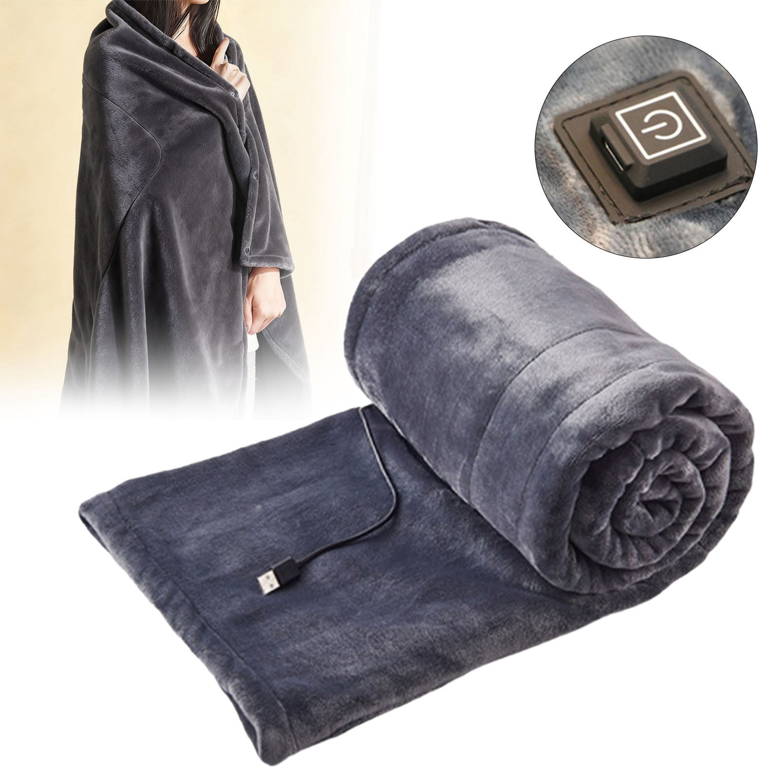 Heated Throw Blanket, Portable USB Electric Blanket with 2-4 Hour Auto Shut-Off, Fast Heating Fleece for Indoor Outdoor Use, Heating Shawl, 31.5"x39.4"