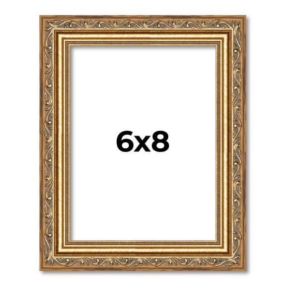 6x8 Frame Gold Solid Wood Picture Frame Width 1.25 Inches | Interior Frame Depth 0.375 Inches |