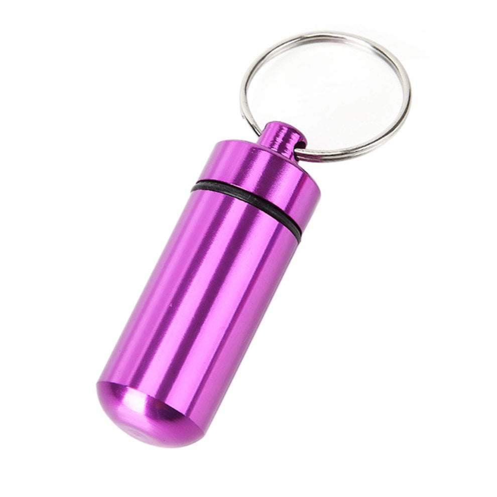 2 PACKS Mini Waterproof Pill Box Key rings Metal Keychain Storage