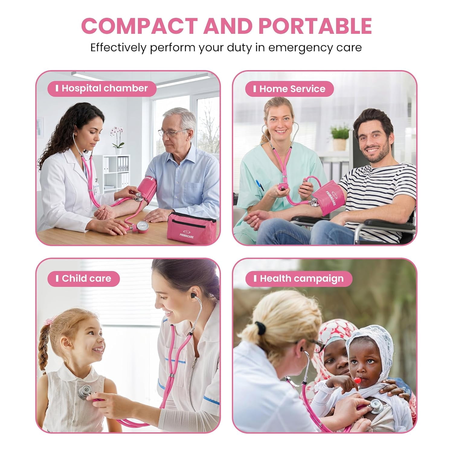 Primacare DS-9181-PK Blood Pressure Cuff and Sprague Rappaport Stethoscope, and Carrying Case, Pink