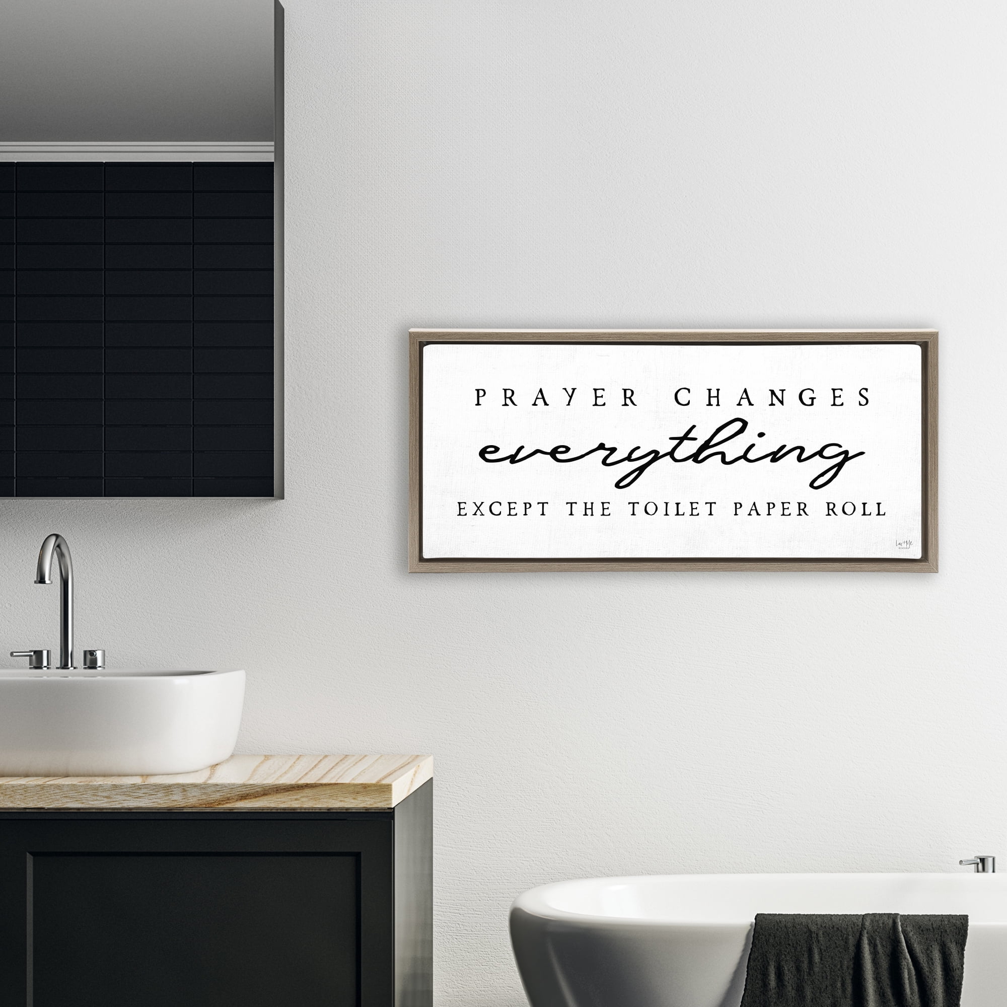 Stupell Industries Funny Prayer Changes Everything Brown Framed Floater Canvas Wall Art, design by Lux + Me Designs